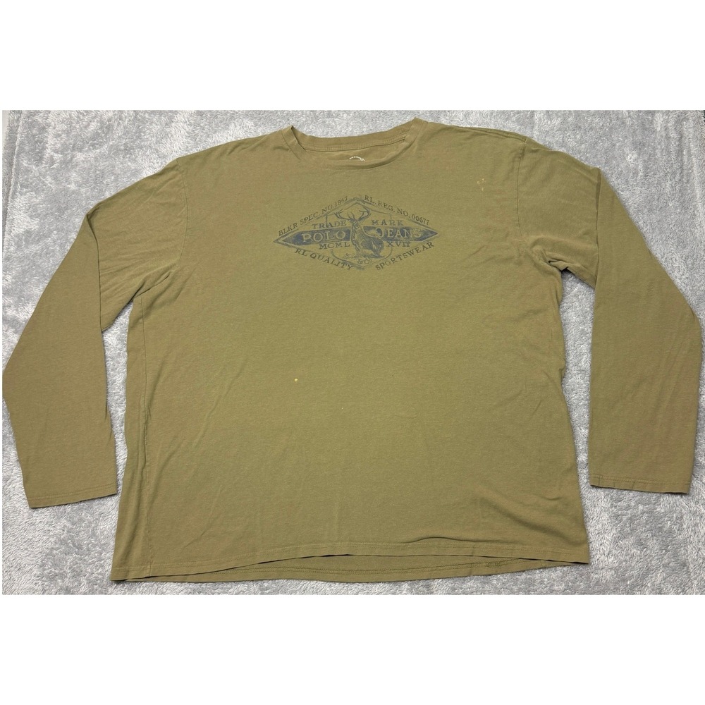 Ralph Lauren Sportswear T Shirt Mens XXL Green Sportsman Long Sleeve Tee Deer